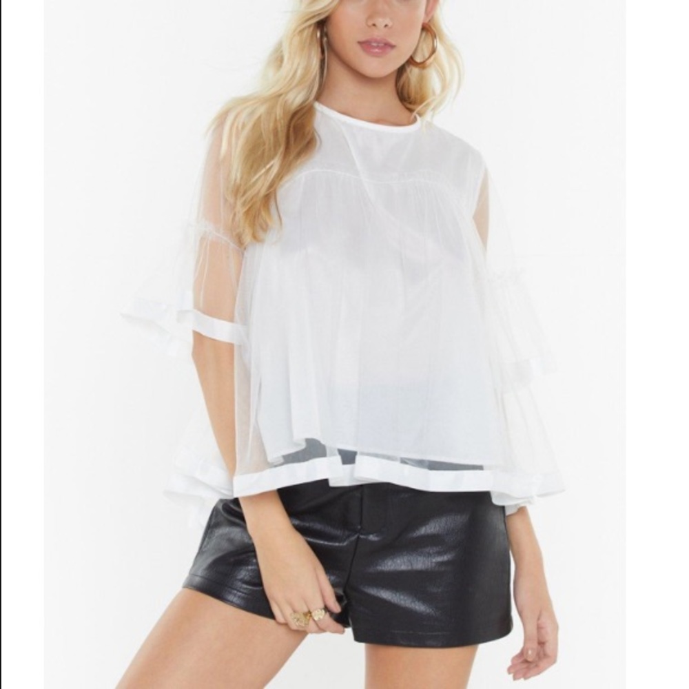 Nasty Gal Sheer Organza Blouse - White